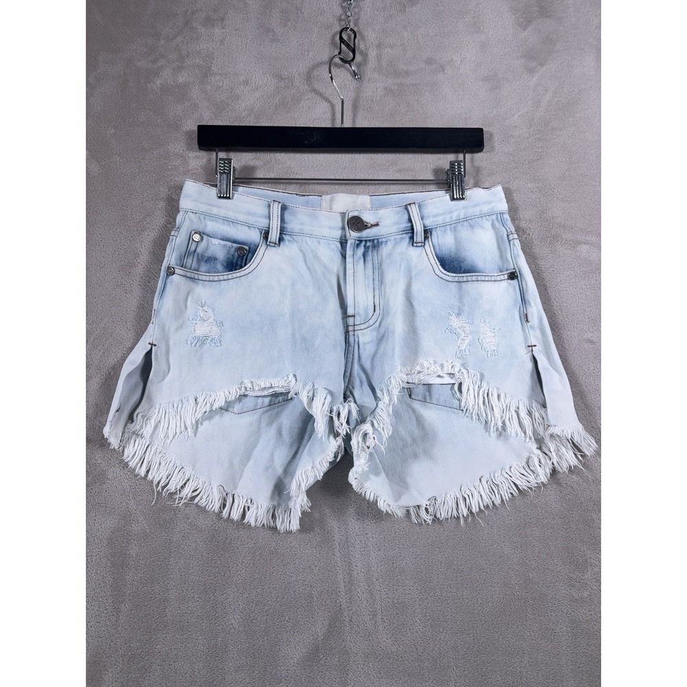 One Teaspoon Marlons Denim Shorts Womens Size 26 Light Blue Distressed Frayed